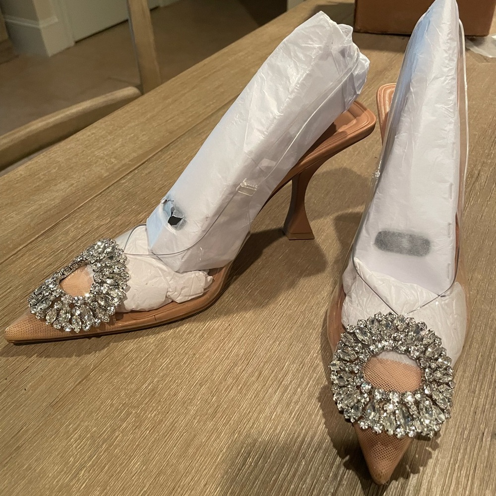 Zara Embellished Rhinestone clear Heels 37 party shoes